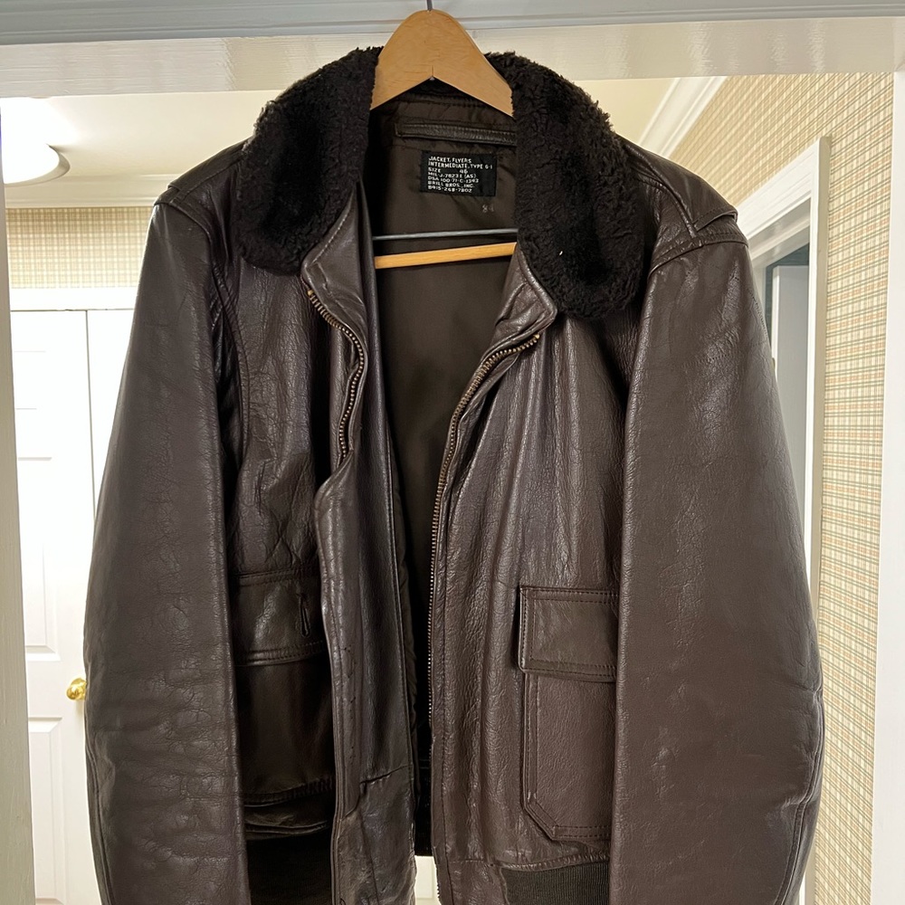 VINTAGE BRILL BROS. US NAVY G1 AVIATOR FLYER BOMBER JACKET SUPER CLEAN SZ 46